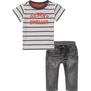 Noppies - Kledingset - 2delig - Broek Navoi jeans medium Grey - shirt Togville gestreept  - Maat 56