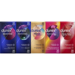 Durex Condooms 50 Stuks - Orgasm Intense 10st - Performa 10st - Pleasure Me 10st - Nude 10st - Thin Feel Extra Thin 10st - Voordeelverpakking
