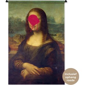 Wandkleed - Wanddoek - Mona Lisa - Leonardo da Vinci - Roze - 90x135 cm - Wandtapijt