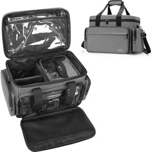 Multifunctionele grijze make-uptas met afneembare zakjes en verdelers voor cosmetica en haarbenodigdheden