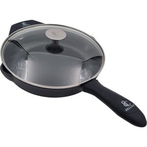 Belluci - Ø27cm - Koekenpan met Deksel - Skillet - Geëmailleerde Gietijzeren Pan voor BBQ en Inductie incl Accessoires - Hapjespan - Braadpan