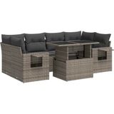 vidaXL - 7-delige - Loungeset - met - kussens - poly - rattan - grijs