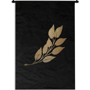 Wandkleed Golden/rose leavesKerst illustraties - Tak met langwerpige gouden bladeren op een zwarte achtergrond Wandkleed katoen 120x180 cm - Wandtapijt met foto XXL / Groot formaat!