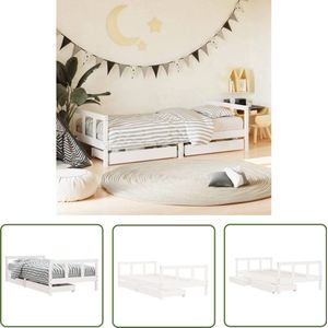 Kinderbedframe met lades 90x190 cm wit hout Kinderbed Frame - Houten Bed - Kids Bed - Grenenhout Bed - Opberglade