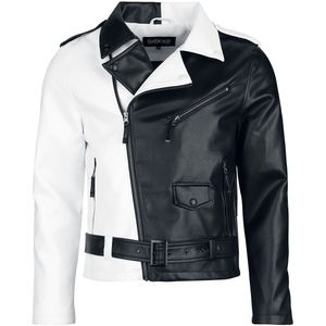 Gothicana zwart/witte kunstleren jas met geïntegreerde riem - Heren - XL