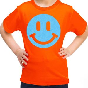 Bellatio Decorations T-shirt voor meisjes - smiley - oranje - kinderen 134/140