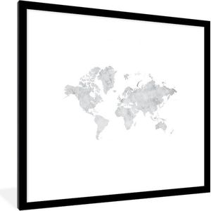 Fotolijst incl. Poster - Wereldkaart - Marmer - Grijs - 40x40 cm - Posterlijst