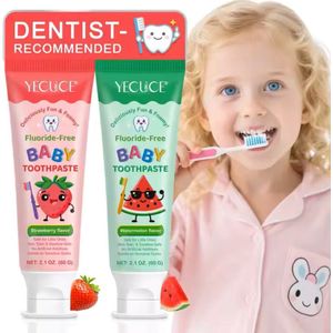 2X Baby Tandpasta Zonder Fluoride | Met Xylitol | vanaf 2 jaar | 2 tubes tandpasta | Aardbei en Watermeloen