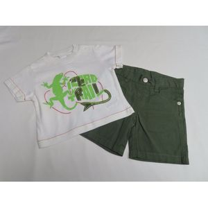 Ensemble - Jongens - Witte tshirt met groen + kaki bermuda - 3 maand 62