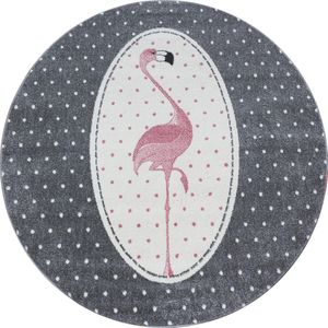 Vloerkleed kinderkamer - Flamingo - roze - rond 120 cm