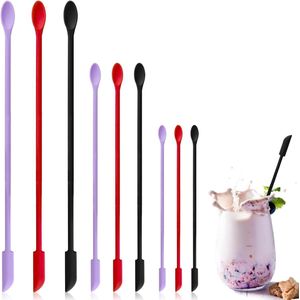 9 stuks - jam schraper - mini-make-up spatels - herbruikbare - beauty spatels - kleine siliconen spatels - cosmetische beautyspatels - kleine spatels - voor smalle potten, dunne lotionflessen, keuken - paars, rood, zwart - 3 maten
