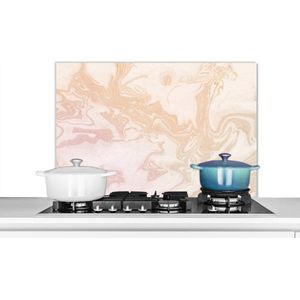 Spatscherm keuken 90x60 cm - Kookplaat achterwand Marmer - Oranje - Patroon - Muurbeschermer - Spatwand fornuis - Hoogwaardig aluminium