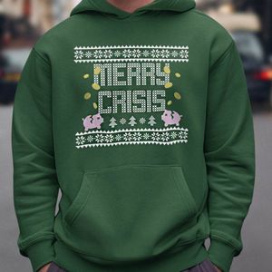 Foute Kerst Hoodie Groen Merry Crisis Piggybank 2XL