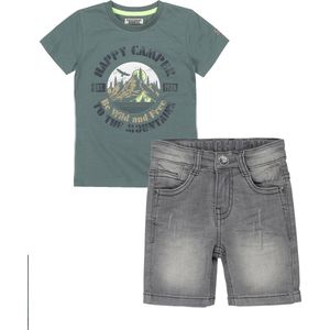 DJ Dutchjeans - Kledingset(2delig) - Short Grey jeans - Shirt groen met print - Maat 110