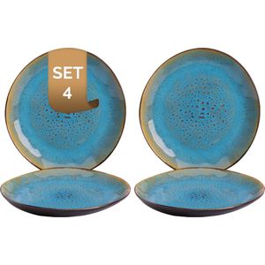 Palmer Bord Lotus 20.5 cm Turquoise Zwart Stoneware 4 stuk(s)
