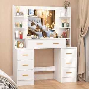 Makeup Table with Mirror and Stool for Bedroom Children's Room 100x40x140cm ST92 White