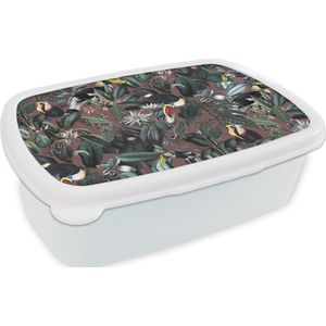 Broodtrommel Wit - Lunchbox - Brooddoos - Bloemen - Toekan - Bladeren - 18x12x6 cm - Volwassenen