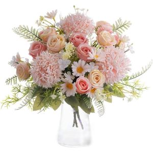 Kunstbloemen nep roos zijde hortensia boeket decor - zonnebloemen - bruiloft decoratie - tafel centerpieces - 3 verpakkingen (roze) kunstboeket