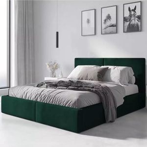 Bedframe Hilton gestoffeerd Incl. lattenbodem ,opbergruimte en matras - Groen 140 x 200