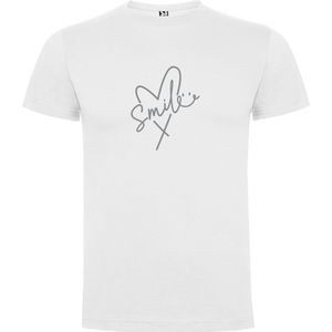 Wit T-Shirt met “Smile“ Afbeelding Zilver Maat 4XL
