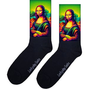 Mona Lisa - Portret sokken - Kunst sokken - Schilderij sokken - Opkikker Cadeau - Grappige sokken - Valentijns cadeau - Verjaardag cadeau - Vrolijke sokken - LuckydaySocks - Grappige cadeau - Kerstsokken - Opkikker - Vaderdag - Moederdag - Maat 37-44