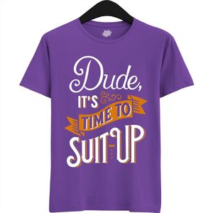Dude Shuit Up | Vrijgezellenfeest Cadeau Man - Groom To Be Bachelor Party - Grappig Bruiloft En Bruidegom Bier Shirt - T-Shirt - Unisex - Dark Purple - Maat S