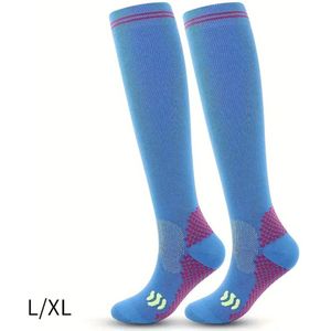 Vochtafvoerende compressiesokken | Multisport, seizoensstijl voor hardlopen, fietsen en fitnesstraining - Blauw (L/XL)