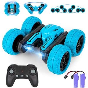 Op afstand bestuurde auto voor kinderen, 360° flip RC stuntauto speelgoed vanaf 5 6 7 8 jaar jongens cadeau dubbelzijdige speelgoedauto met 2 accu's 2,4 GHz 4WD offroad op afstand bestuurd voertuig