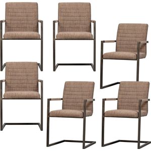 WOOOD Bas Eetkamerstoelen - Geweven Stof - Bruin Melange - Set van 6