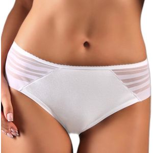 FUNNY DAY Dames Slip ALESSANDRA – Wit – Maat S – Regular Waist Midi Slip met Tule Inzetten aan Zijkanten – Zachte Katoen