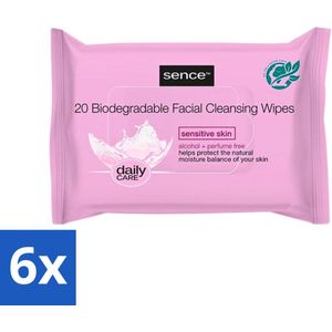 Sence - Gevoelige Huid - Gezichtsreinigingsdoekjes - Mild Reinigend - 20 Doekjes - Voordeelverpakking - 6 stuks