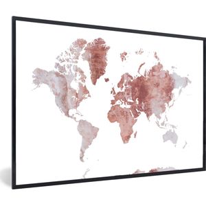 Fotolijst incl. Poster - Wereldkaart - Marmer - Rood - 60x40 cm - Posterlijst