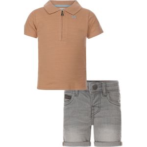 Koko Noko - Kledingset - Jongens - Short Grey Jeans - Polo Camel - Maat 134