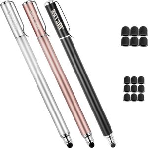 Stylus Pen voor tablets capacitief 2-in-1 Styli - 20 stuks rubberen tips - compatibel met Apple iPad/Pro - iPhone - Samsung Galaxy - Touchscreen apparaten - zwart/roségoud/zilver Bamboo Pen