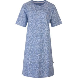 Medaillon Dames Nachthemd - Slaapkleedje - Katoen - Blauw - Maat S