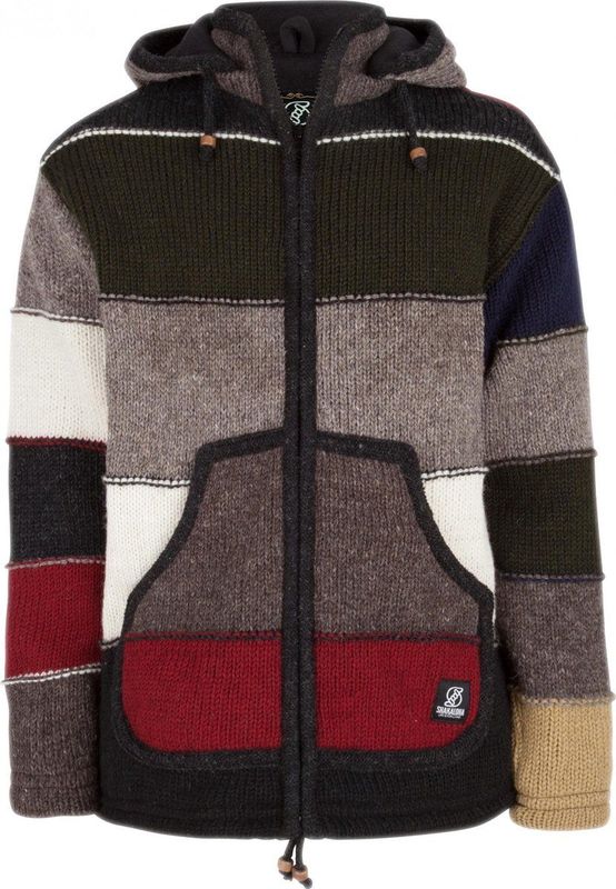 Gebreid Wollen Heren/Uni Vest van Schapenwol met Polyester Fleece voering en afneembare capuchon - SHAKALOHA - M Zito ZH DarkMulti M