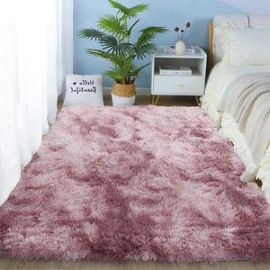 Rechthoekig pluche tapijt voor woonkamer kinderkamer en slaapkamer - Zeer zacht wasbaar tie-dye antislip tapijt binnen en buiten - Paars roze - 120x200cm vloerkleed