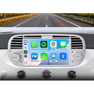 Autoradio 1/32GB met Carplay en Android auto | Geschikt voor Fiat 500 2007-2015 Wit | Radio scherm met Navigatie | 2007 2008 2009 2010 2011 2012 2013 2014 2015 | 7 Inch beige