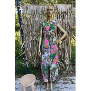 Lange Zomerjurk Morena Fantasieprint Groen Roze - One Size