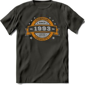 Premium Since 1993 T-Shirt | Goud - Zilver | Grappig Verjaardag Kleding Cadeau Shirt | Dames - Heren - Unisex Tshirt | - Donker Grijs - XL