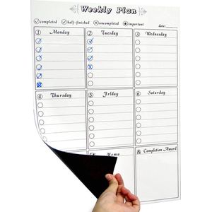 Magnetische weekplanner voor koelkast, maaltijdplanner, whiteboard en kalender, notitiebord of agenda voor dagelijkse taken