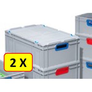 2 x Deksel Euronorm stapelbak transportkrat 60x40 met sluitclips