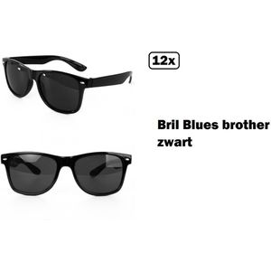 12x Bril Blues brother zwart - movie fun bril uitdeel thema party festival 70s film thema feest gala carnaval