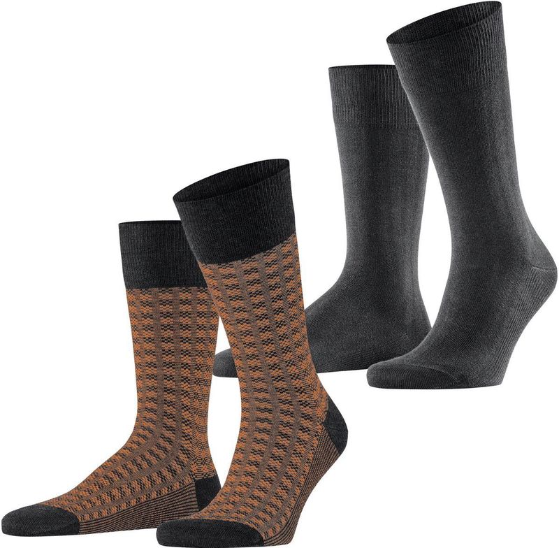 Esprit - Houndstooth - Sokken - Grijs - 2-Pack - Heren