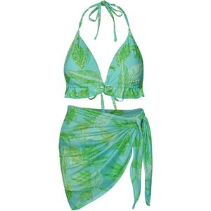 Bikini blaadjes print - groen/blauw S