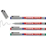 edding 152 M non-permanent pen - set van 4 - zwart, rood, blauw, groen - ronde punt 1 mm - schrijfstift voor glas, kunststof, folie en gladde oppervlakken - sneldrogend, met water corrigeerbaar