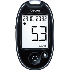 Beurer GL 44 Black mmol/l Bloedsuikermeter - Bloedglucose meter - Licht - Incl. prikhulp, 10 test strips, 10 lancetten, batterijen & etui, USB kabel - App beurer HealthManager Pro - 5 Jaar garantie