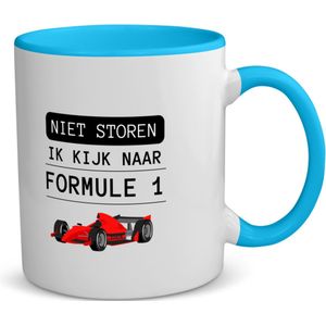 Akyol - niet storen ik kijk naar formule 1 koffiemok - theemok - blauw - Formule 1 - mensen die houden van f1 - quotes - verjaardagscadeau - verjaardag - cadeau - kado - geschenk - gift - 350 ML inhoud