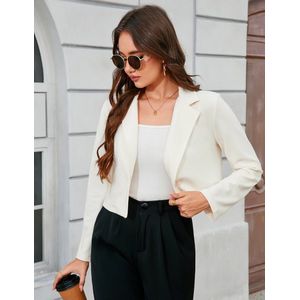 Blazer Dames Cropped Lichtgewicht Blazer Jas Elegante Zakelijke Kantoorjas Feestelijke Cardigan Klassieke PakjasGebroken WitS