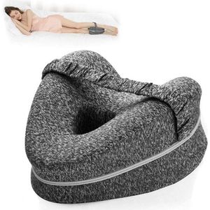 Orthopedisch Kniekussen - Kniekussen Voor In Bed - Ergonomisch Beenkussen - Zijslaapkussen - Kniekussen Voor Zijslapers - Schootkussen - Met Elastische Band - Houding Correctie - Verlichten Rugpijn/Heupklachten/Artrose - Hart Vorm - Memoryfoam Grijs